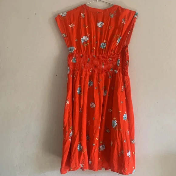 Free People Women M Greatest Day Mini Dress Orange Floral Smocked Size Small - Picture 7 of 7